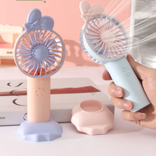 Portable Handheld Mini Fan with Stand – Cute Bow Design Personal Cooling Fan for Travel, Office & Outdoor Use (Pack of 1)