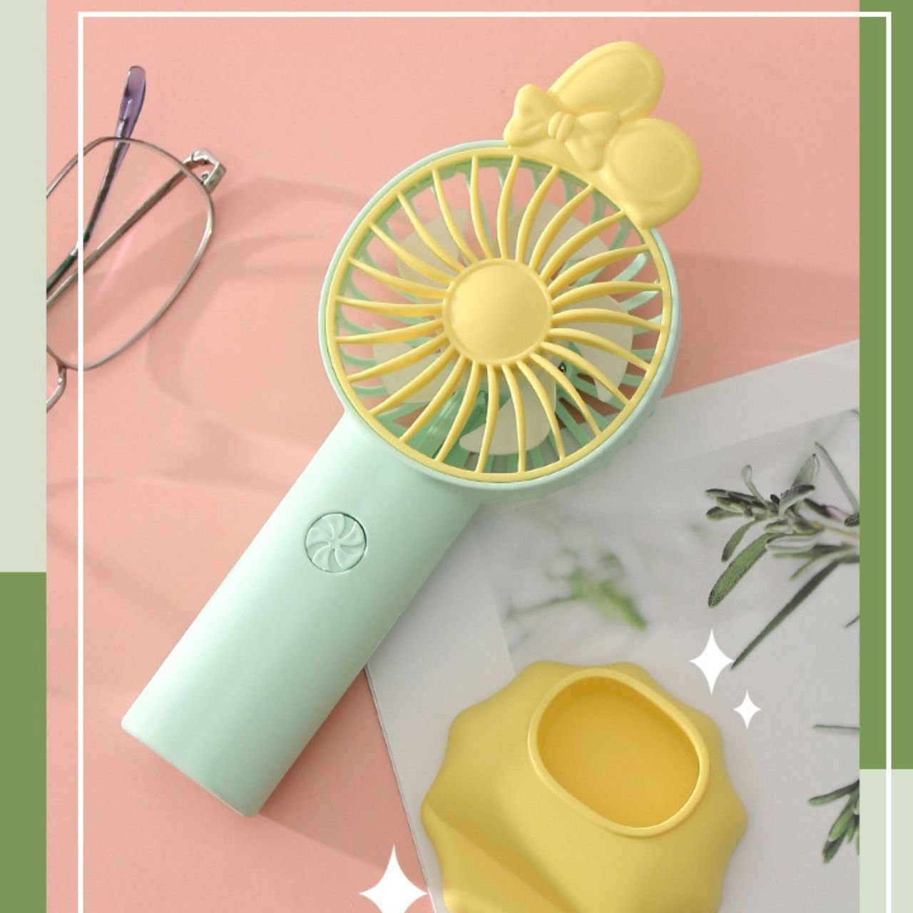Portable Handheld Mini Fan with Stand – Cute Bow Design Personal Cooling Fan for Travel, Office & Outdoor Use (Pack of 1)
