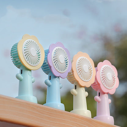 Portable Handheld Mini Fan with Stand – Flower Design Personal Cooling Fan for Travel, Office & Outdoor Use (Pack of 1)