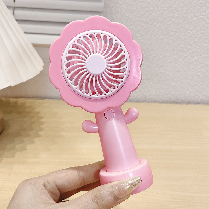 Portable Handheld Mini Fan with Stand – Flower Design Personal Cooling Fan for Travel, Office & Outdoor Use (Pack of 1)