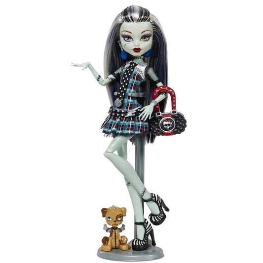 Monster High Frankie Stein Reproduction Doll (10.5 in) Wearing Original Fashion &amp; Shoes, with Pet, Doll Stand &amp; Accessories, Gift for Collectors