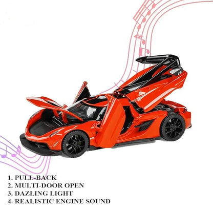 JOY JUNCTION 1:32 Diecast Supercar Toy Car with Opening Doors & Bonnet – Premium Metal Model in Orange, White & Black