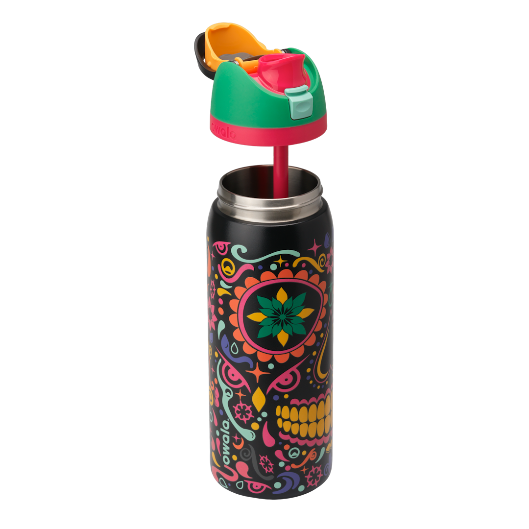 Owala 32oz (945ml) Insulated Stainless Steel Water Bottle – Flip Straw Leak-Proof Sports Bottle with Sugar Skull Design