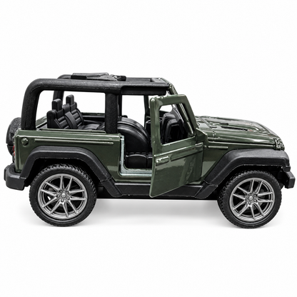 Road Burner Metal Racers 1:39 Scale Die-Cast Jeep Style Off-Road SUV Toy Car with Pull Back Action, Openable Doors, Metal Body & Detailed Interior – Dark Green