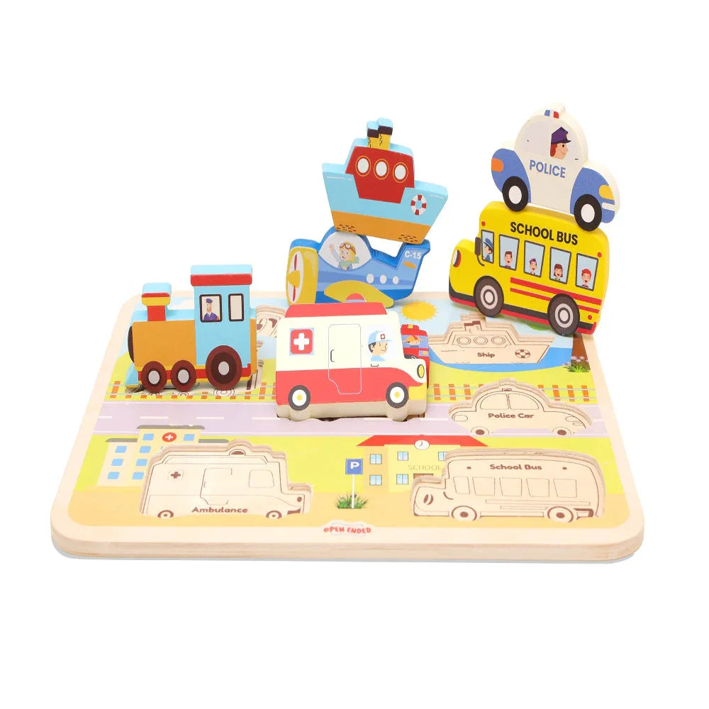 Open Ended Chunky Puzzle New Design - Vehicles (Includes - 7 Chunky self standing Vehicles) - Jaiman Toys