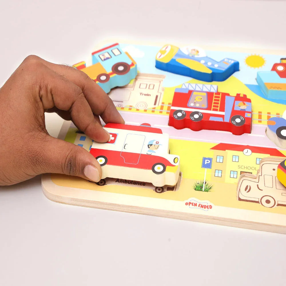 Open Ended Chunky Puzzle New Design - Vehicles (Includes - 7 Chunky self standing Vehicles) - Jaiman Toys