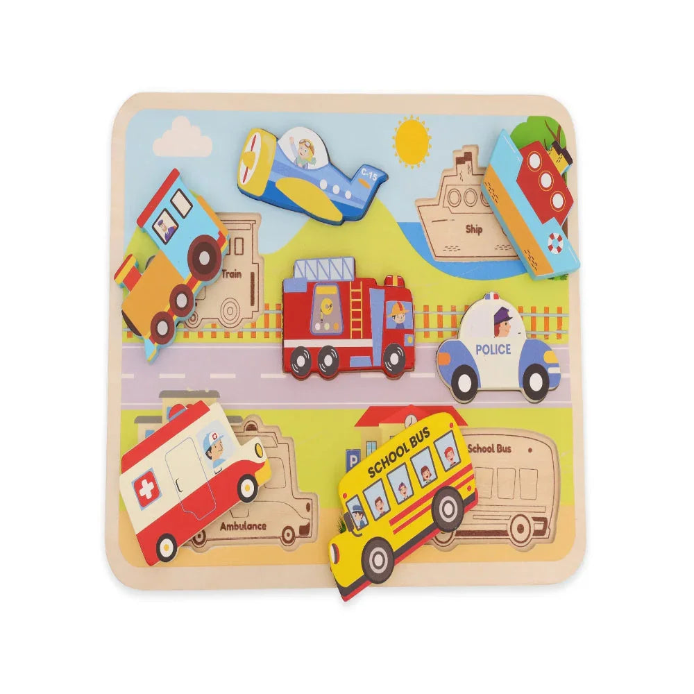 Open Ended Chunky Puzzle New Design - Vehicles (Includes - 7 Chunky self standing Vehicles) - Jaiman Toys