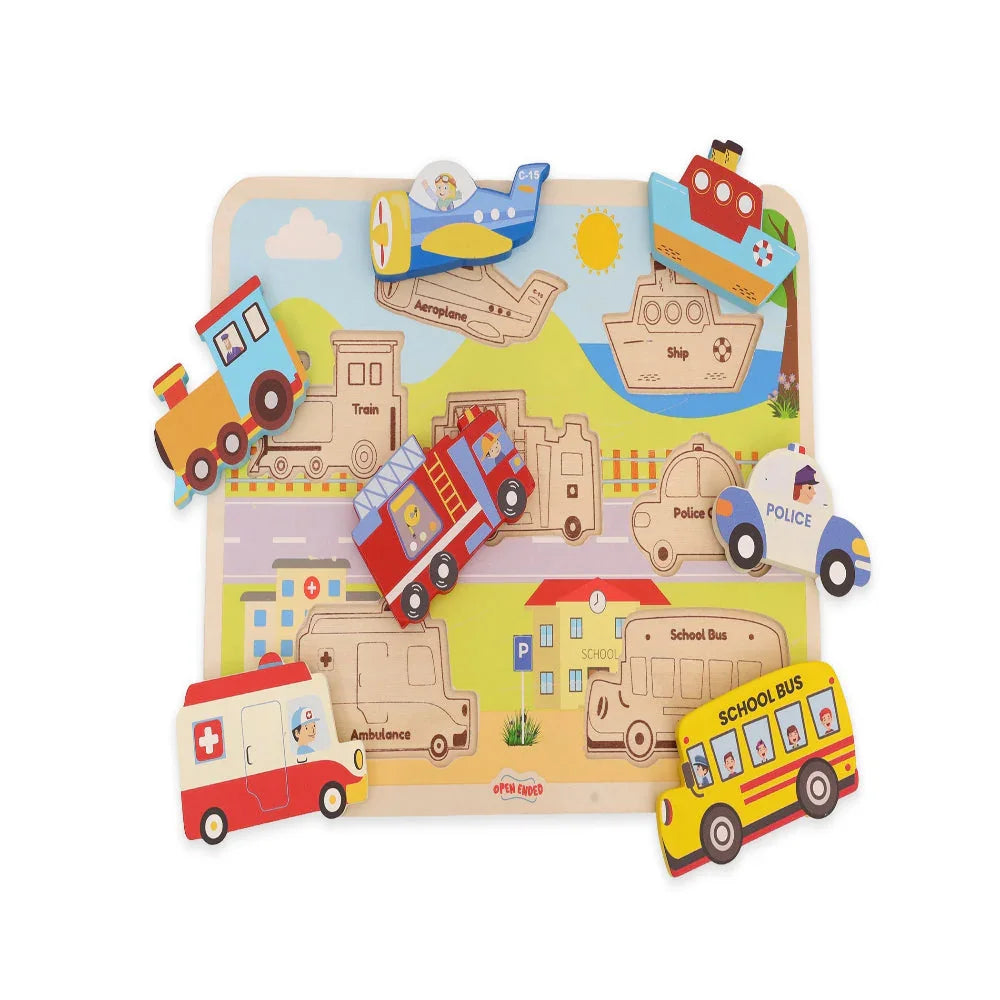 Open Ended Chunky Puzzle New Design - Vehicles (Includes - 7 Chunky self standing Vehicles) - Jaiman Toys
