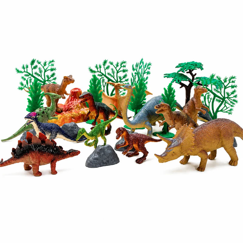 Open-Ended Dinosaurs Playset - 30 Pieces | Realistic Dinosaur Figures with Prehistoric Accessories | Educational Pretend Play Toy for Kids 3+ Years