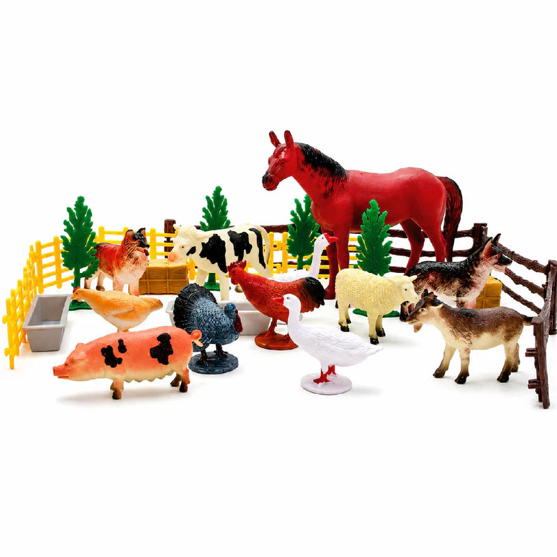 Open-Ended Farm Animals Playset - 30 Pieces | Realistic Farm Animal Figures with Barn Accessories | Educational Pretend Play Toy for Kids 3+ Years
