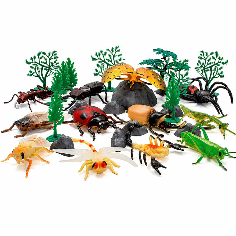 Open-Ended Insects & Lizards Playset - 30 Pieces | Realistic Insect & Reptile Figures with Nature Accessories | Educational Pretend Play Toy for Kids 3+ Years