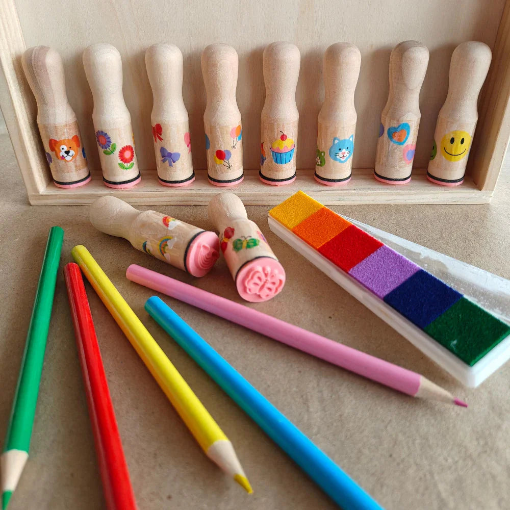 Open Ended My Wooden Chunky Joyful Stampers - Jaiman Toys