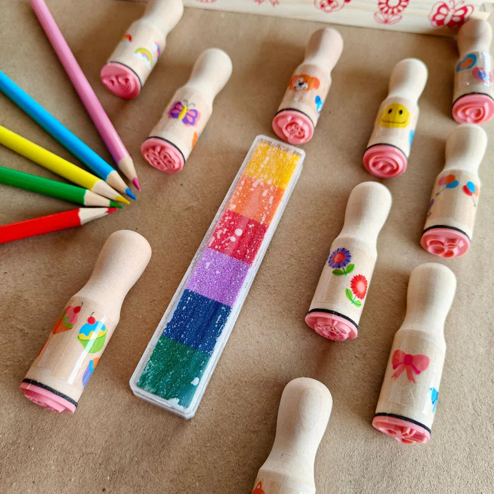 Open Ended My Wooden Chunky Joyful Stampers - Jaiman Toys