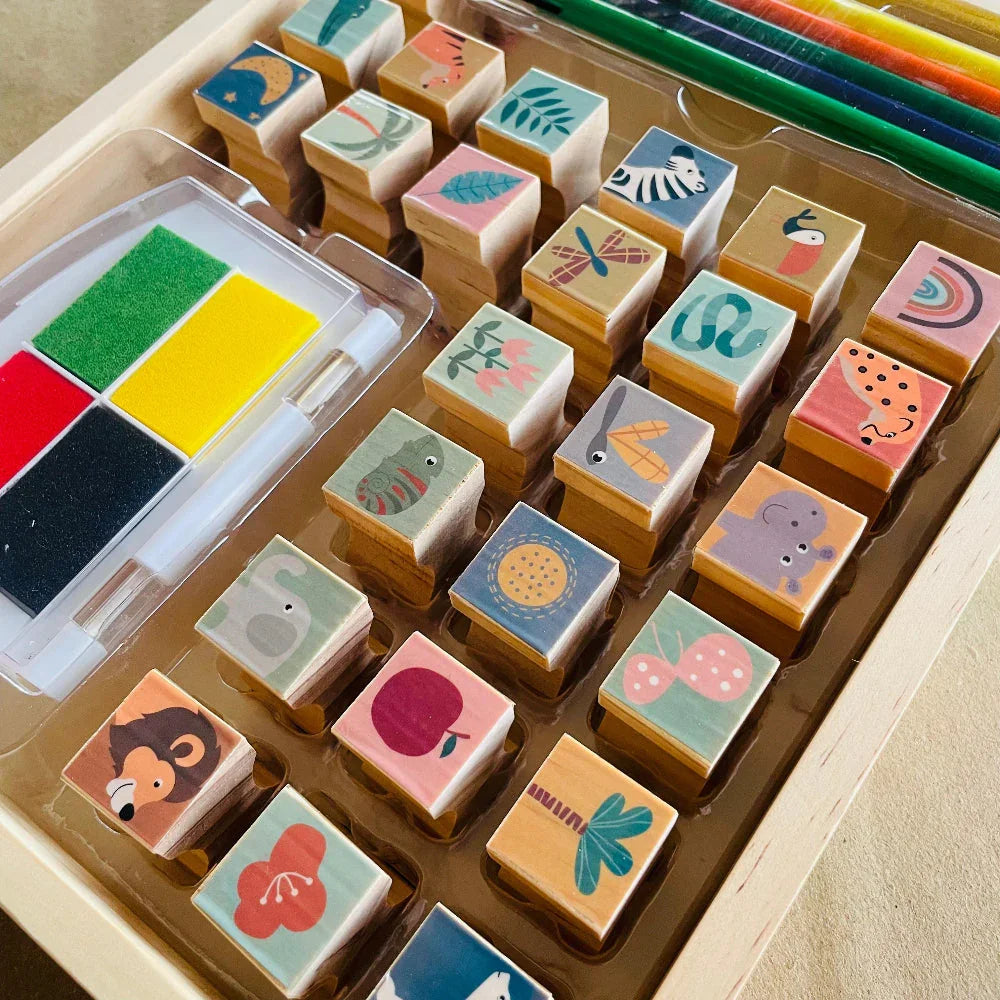 Open Ended My Wooden Stamp Kit - Jungle Safari - Jaiman Toys
