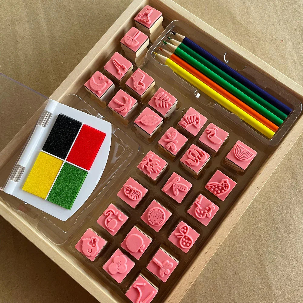 Open Ended My Wooden Stamp Kit - Jungle Safari - Jaiman Toys