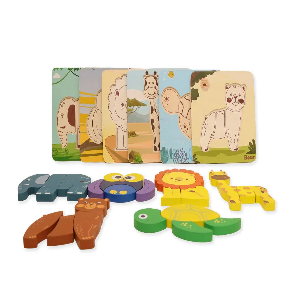 Open Ended Toddler's First 6 In 1 Puzzle - Animals (6 puzzles, 27 pcs) 18+ Months - Jaiman Toys