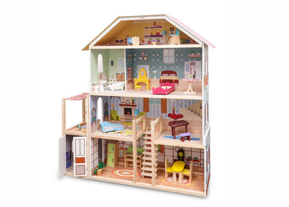 Open Ended Wooden Doll House - Grand Mansion (28 pcs furniture included) - Jaiman Toys