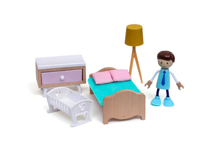Open Ended Wooden Dollhouse - Modern Villa (31 pcs furniture including 4 doll figures included) - Jaiman Toys