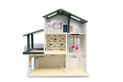 Open Ended Wooden Dollhouse - Modern Villa (31 pcs furniture including 4 doll figures included) - Jaiman Toys