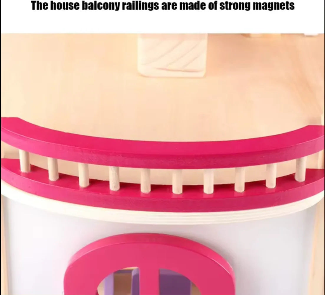 Open Ended Wooden Dollhouse - Redwood Cottage (19 pcs furniture + 2 doll figures included) - Jaiman Toys