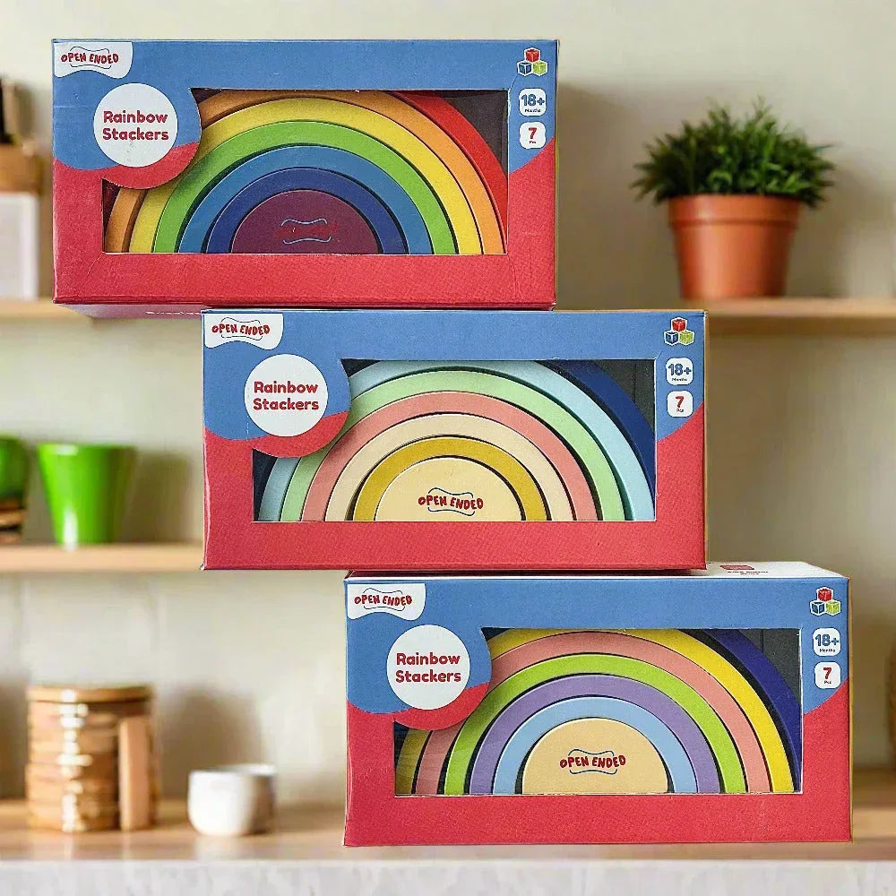 Open Ended Wooden Rainbow Stacker 7 Piece - Jaiman Toys