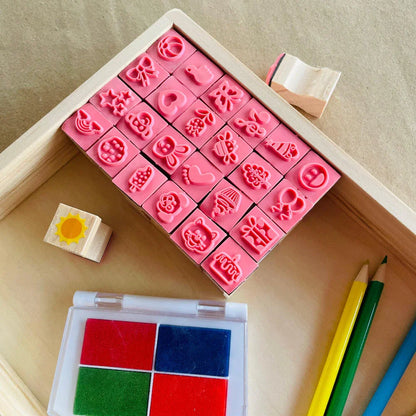 Open Ended Wooden Stamp Kit - My World - Jaiman Toys
