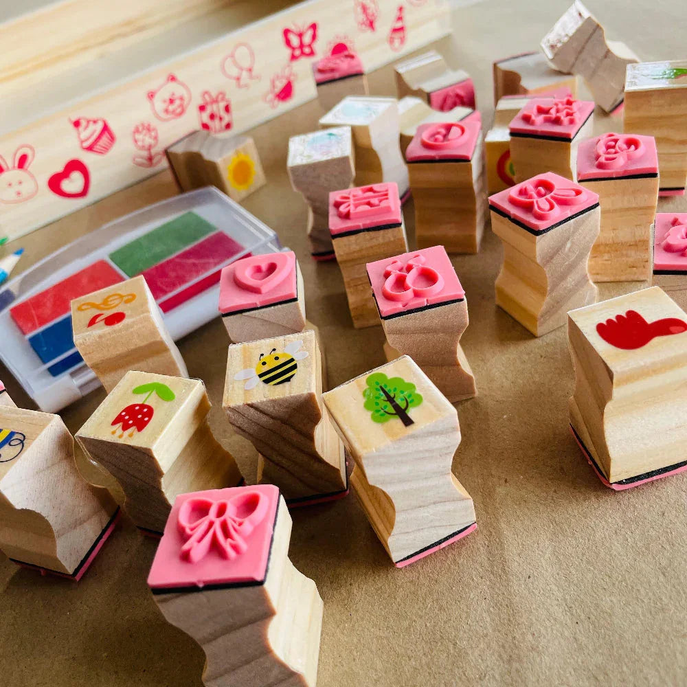 Open Ended Wooden Stamp Kit - My World - Jaiman Toys