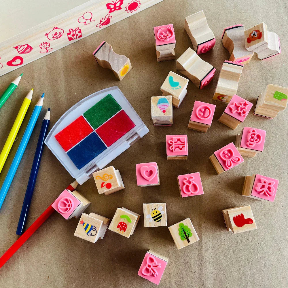 Open Ended Wooden Stamp Kit - My World - Jaiman Toys
