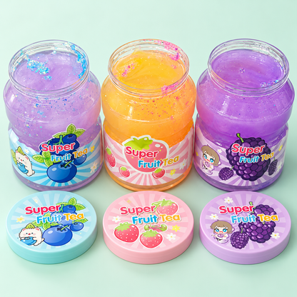 Super Fruit Tea Glitter Slime Jar – Stretchy Sensory Play Toy, Assorted Design, 1 Piece (Jar)