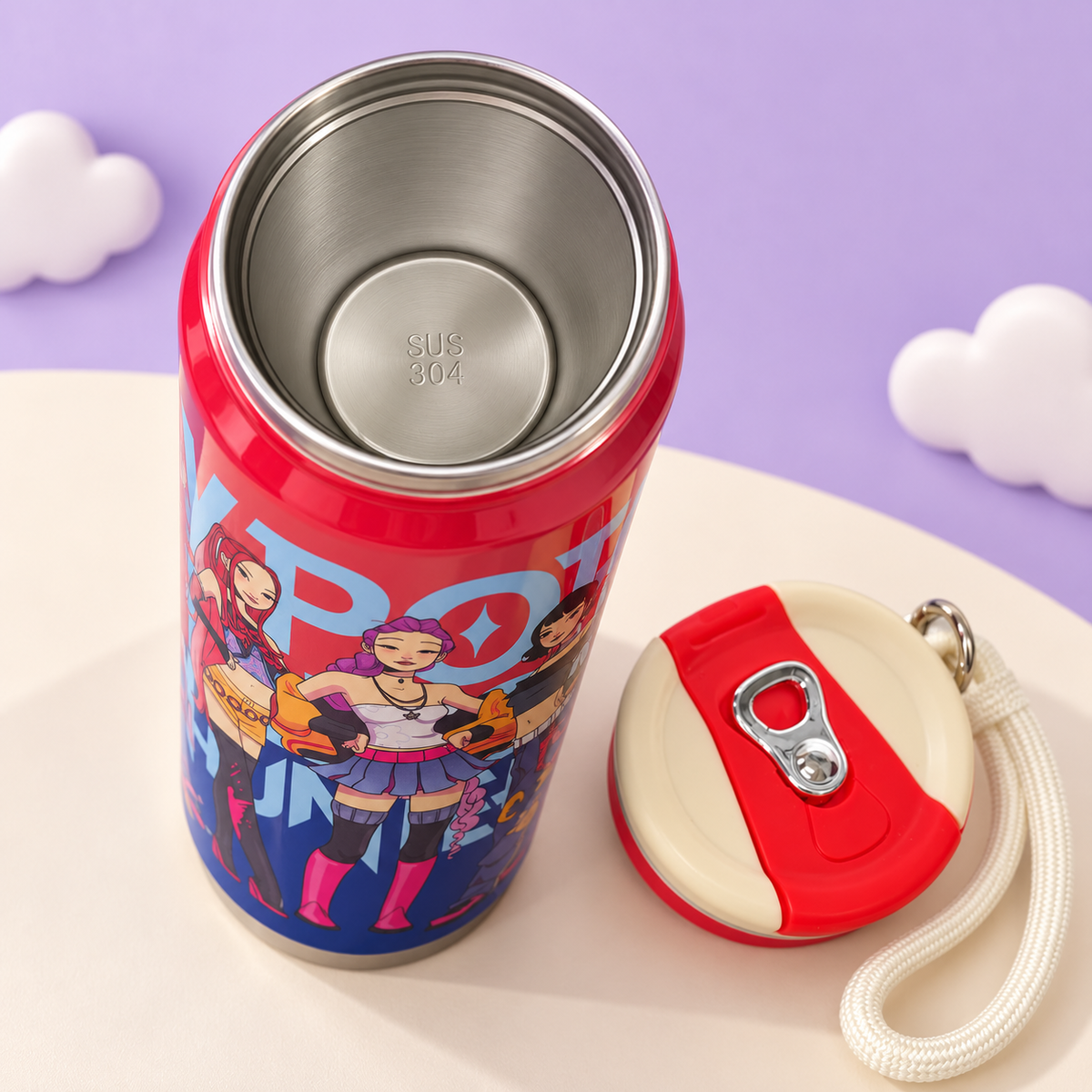 K-Pop Demon Hunters Printed Water Bottle 200ml with Carry Strap – Colour Variants