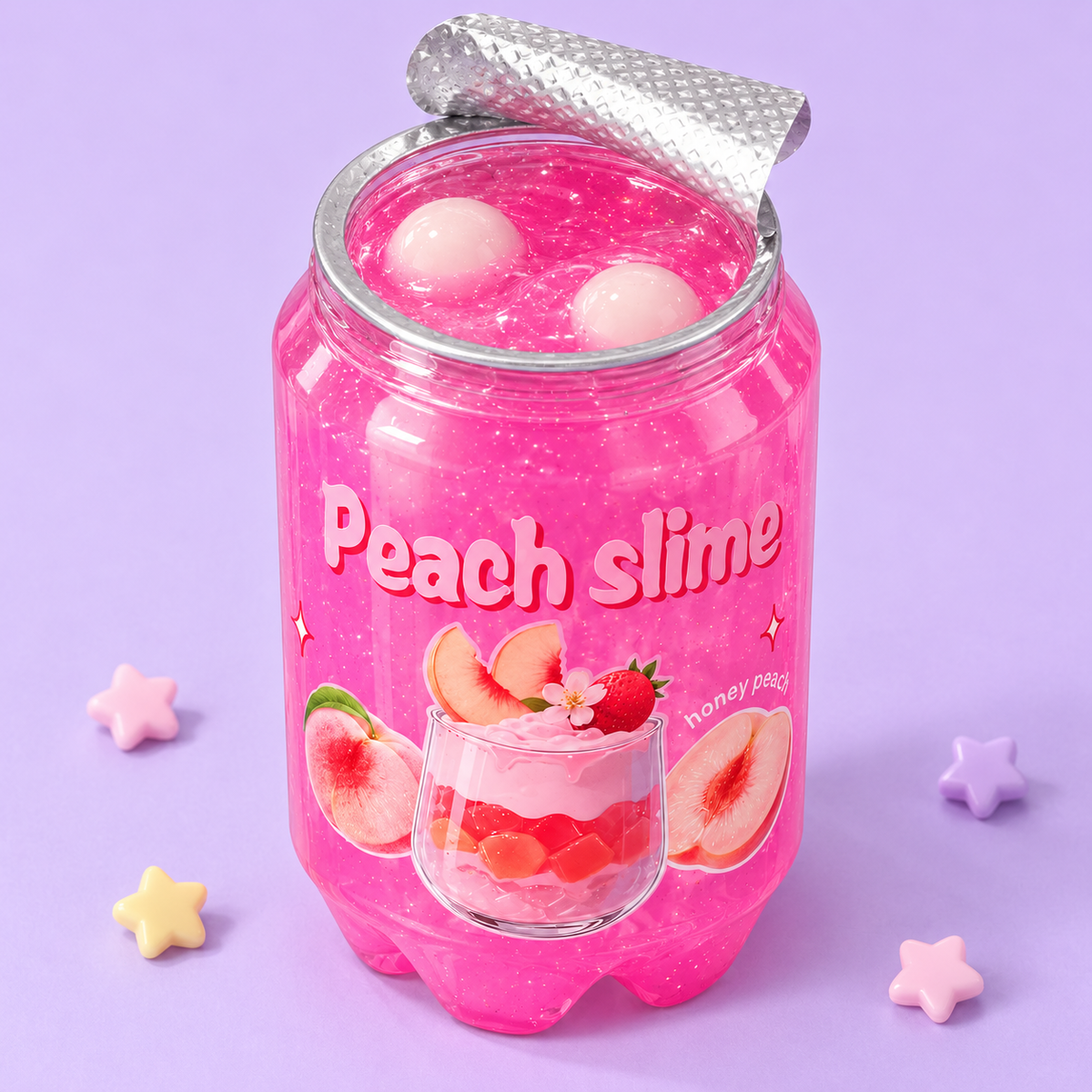 Peach Slime with White Balls – Pink Stretchy Sensory Play Toy in Fruit-Themed Container, 1 Piece