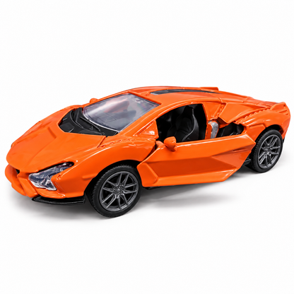 Road Burner Metal Racers 1:39 Scale Diecast Sports Car Toy with Pull Back Action, Openable Doors, Metal Body, Realistic Design & Free Rolling Wheels for Kids Ages 3+ – Orange