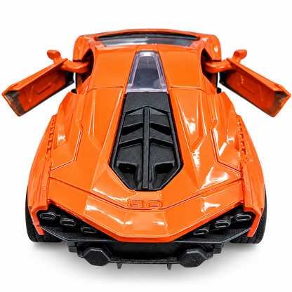 Road Burner Metal Racers 1:39 Scale Diecast Sports Car Toy with Pull Back Action, Openable Doors, Metal Body, Realistic Design & Free Rolling Wheels for Kids Ages 3+ – Orange