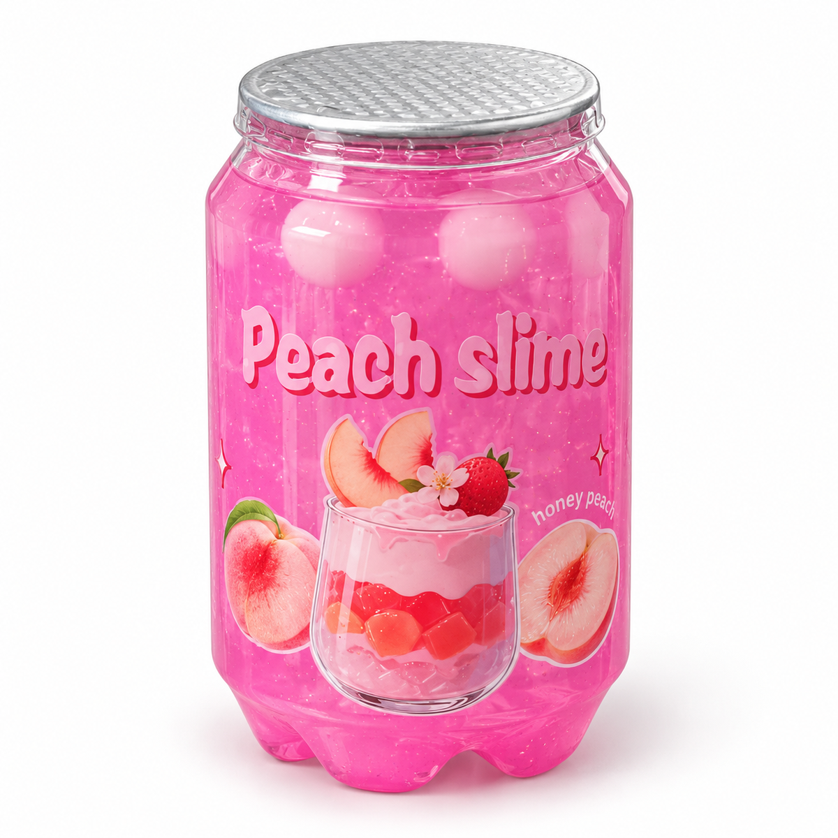 Peach Slime with White Balls – Pink Stretchy Sensory Play Toy in Fruit-Themed Container, 1 Piece