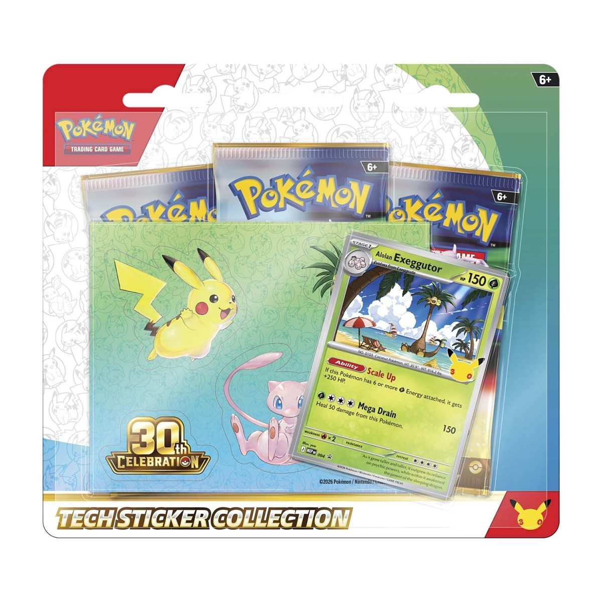 Pokemon TCG 30th Celebration Tech Sticker Collection – Alolan Exeggutor | 3 Booster Packs + Foil Promo Card + Tech Sticker Sheet