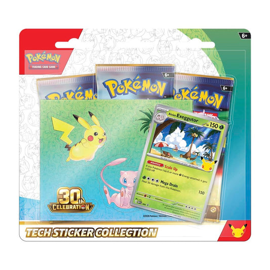 Pokemon TCG 30th Celebration Tech Sticker Collection – Alolan Exeggutor | 3 Booster Packs + Foil Promo Card + Tech Sticker Sheet