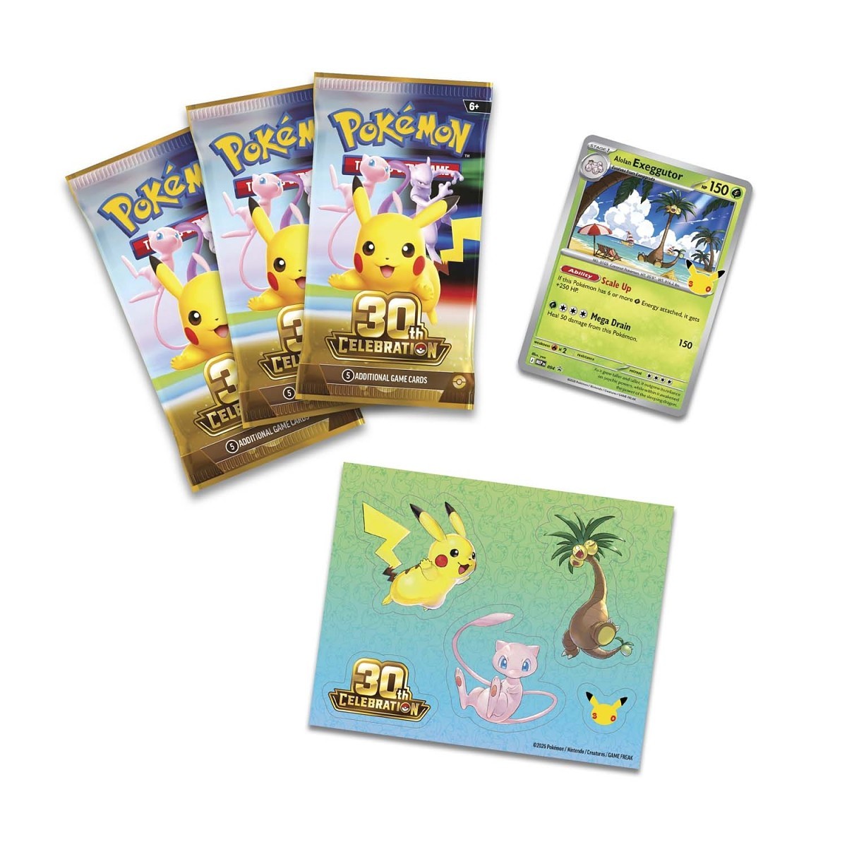 Pokemon TCG 30th Celebration Tech Sticker Collection – Alolan Exeggutor | 3 Booster Packs + Foil Promo Card + Tech Sticker Sheet