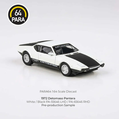 Para64 1972 De Tomaso Pantera White/Black – 1:64 Scale Diecast Model Car - Jaiman Toys