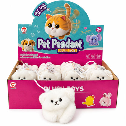 Mini Plush Pet Cat Pendant with Moving Tail – Pull-String Interactive Keychain Toy, 1 PC