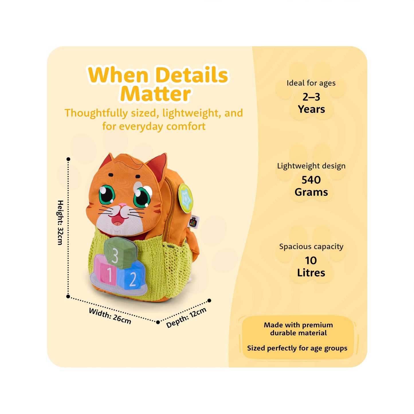 Filli & Me Filli & Numbers HugBag | 10L Preschool Backpack for Kids (2–3 Years) | Lightweight School & Travel Bag