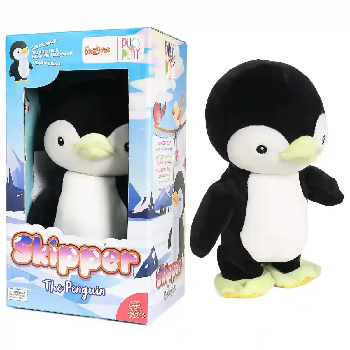 Fuzzbuzz Fuzzbuzz Pugs & Play Skipper Penguin, 3Y+, Black & White – Jaiman Toys