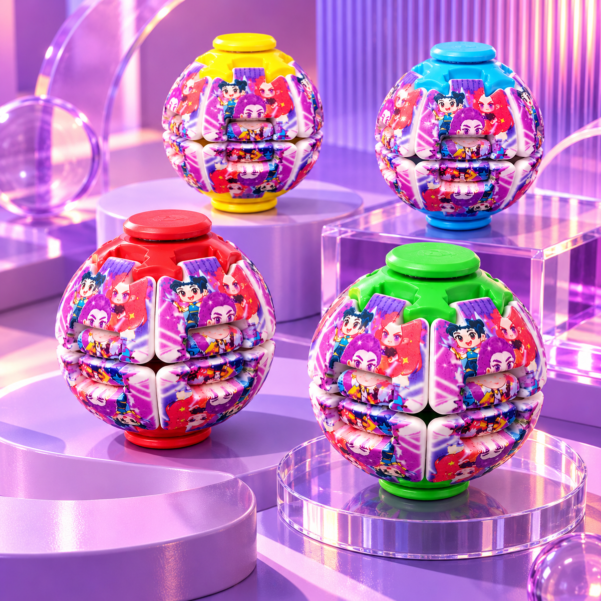 Transforming Fingertip Spinner Ball with Huntrix Girl Design – Fidget Toy, 1 Random Colour