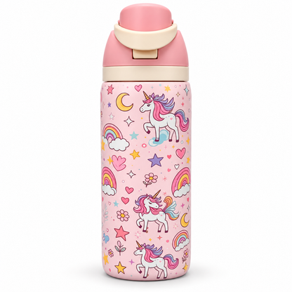 Unicorn Kids Water Bottle 946ml (32 Oz) Large Capacity Pink Sipper Bottle with Flip Top Lid, Cute Rainbow, Stars & Unicorn Printed Design, Reusable Drinking Bottle for Girls, School, Travel & Outdoor Use