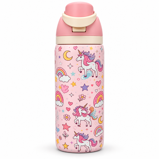 Unicorn Kids Water Bottle 946ml (32 Oz) Large Capacity Pink Sipper Bottle with Flip Top Lid, Cute Rainbow, Stars & Unicorn Printed Design, Reusable Drinking Bottle for Girls, School, Travel & Outdoor Use
