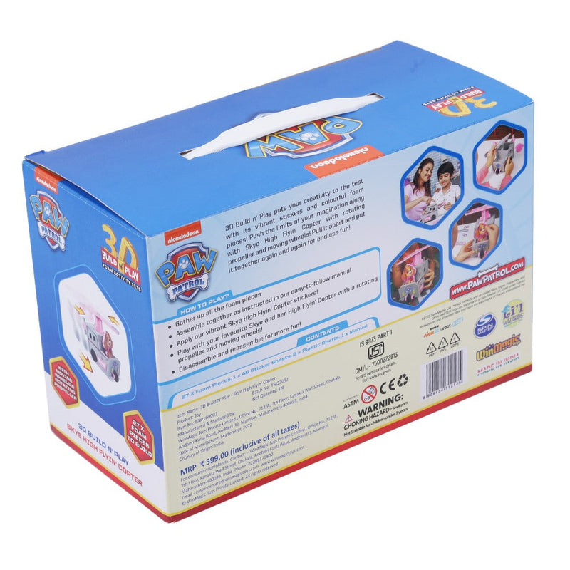 PAW Patrol 3D Build N’ Play Skye High Flyin’ Copter Foam Activity Set – 27 Foam Pieces, Stickers & Moving Wheels, Rotating Propeller, Building Toy for Kids 3+