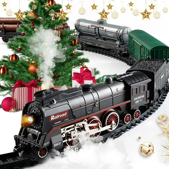 FENMING Battery Operated Steam Train Set with Smoke, Lights & 72-Inch ...