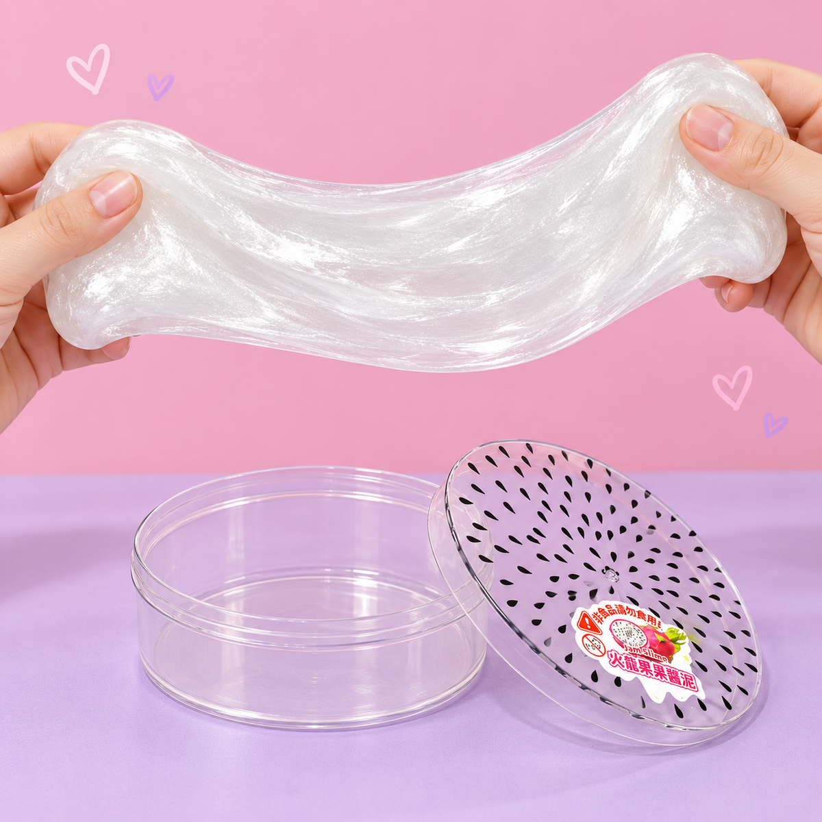 Dragon Fruit Jam Slime in Fruit-Themed Container – Pearlescent White Stretchy Sensory Toy, 1 Piece