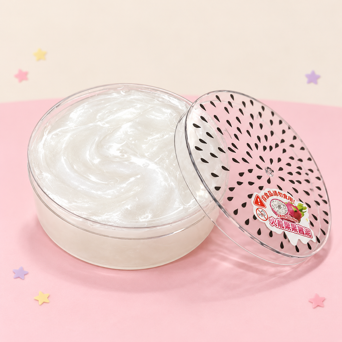 Dragon Fruit Jam Slime in Fruit-Themed Container – Pearlescent White Stretchy Sensory Toy, 1 Piece