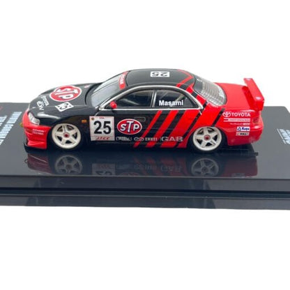 INNO64 Toyota Corona Exiv #25 "STP ADVAN" JTCC 1995 1:64 Scale Die-Cast Model Car | Premium Metal Touring Car Collector Replica with Detailed Interior, Authentic Racing Livery, Realistic Wheels, Acrylic Display Case & Collector Box | Black/Red