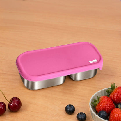 Basil Pickle Dip 180 ml Stainless Steel 2-Section Snack and Dip Container with Silicone Lid – Pink